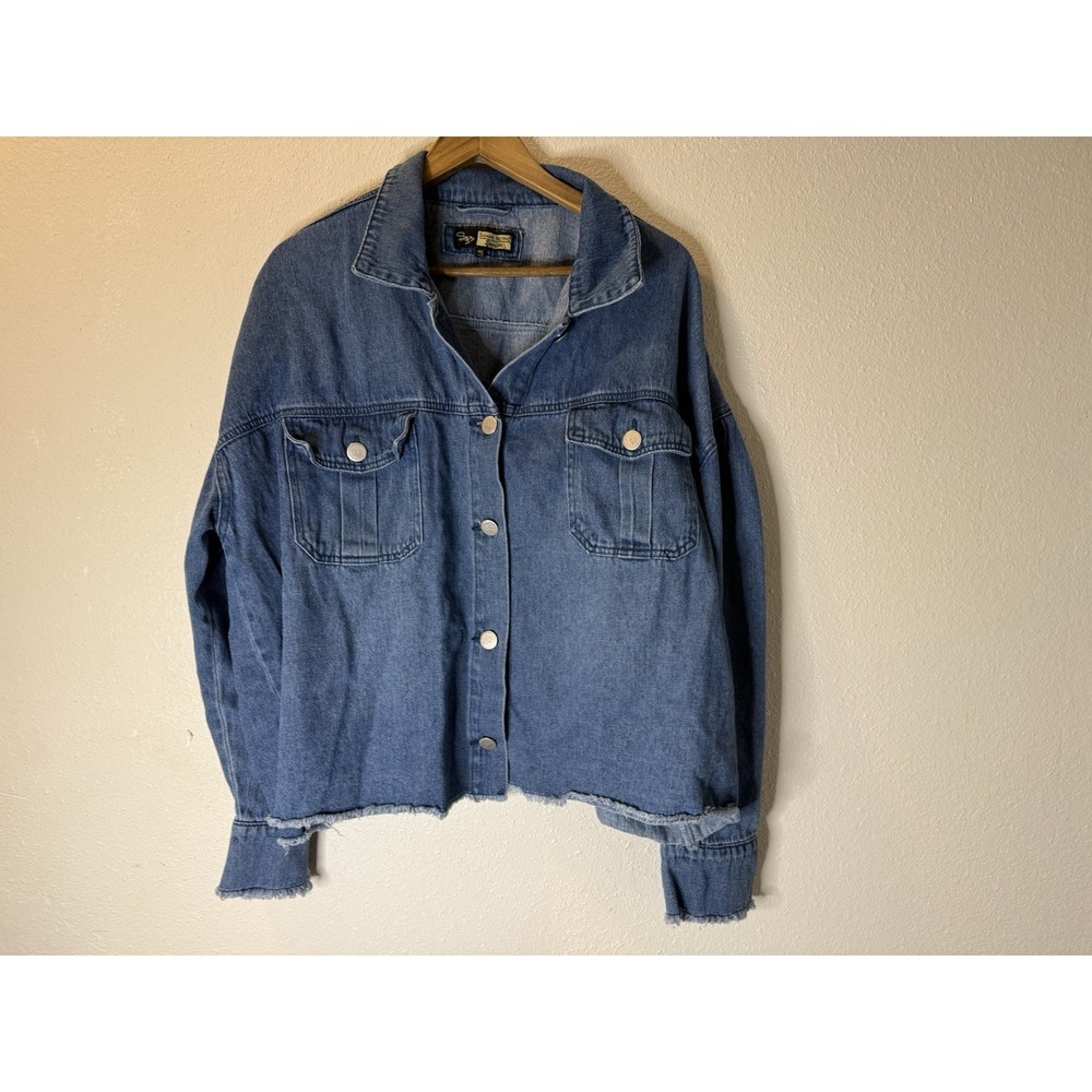 Suzanne Betro Plus Size Jean Jacket Button Up Dark Wash Frayed Edge 4XL
